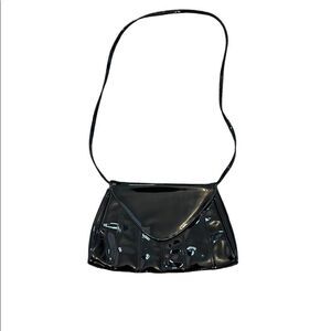 Black Faux Patent Leather Small Snap Close Shoulder Purse